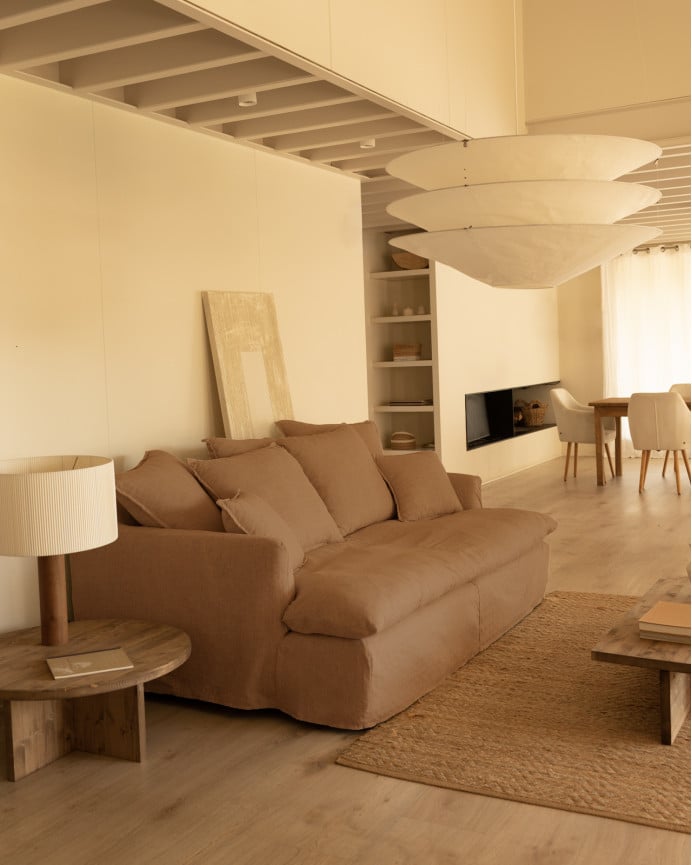 Deco Wood Sofá De 2 Plazas Fondo Medio De Algodón Y Lino Desenfundable Color Teja 200x130cm