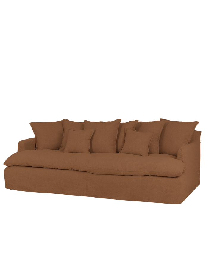 Deco wood Sofá de 2 plazas fondo medio de algodón y lino desenfundable color teja 200x130cm