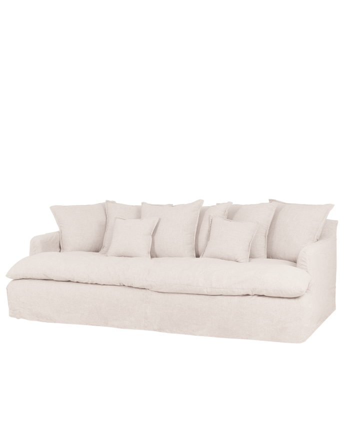 Deco wood Sofá de 2 plazas fondo medio de algodón y lino desenfundable color blanco 200x130cm