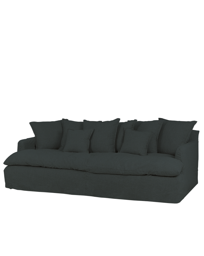 Deco wood Sofá de 2 plazas fondo medio de algodón y lino desenfundable color azul 200x130cm