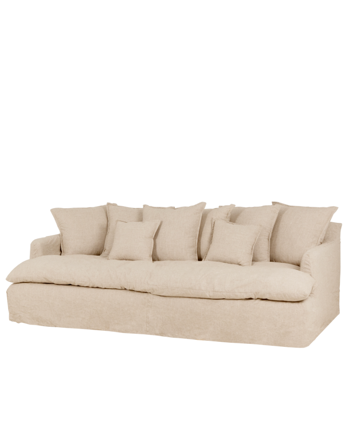 Deco wood Sofá de 2 plazas fondo medio de algodón y lino desenfundable color beige 200x130cm
