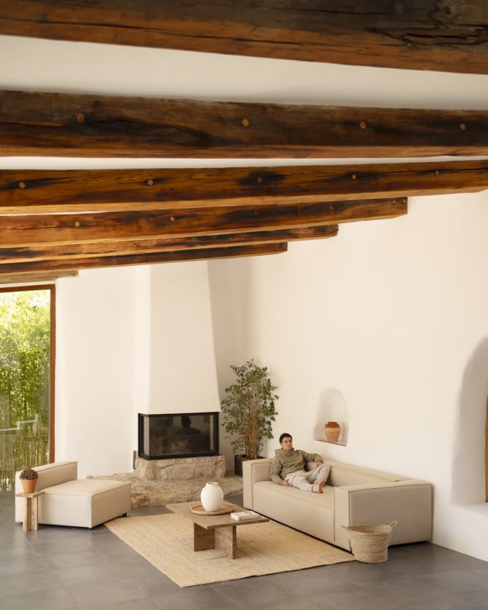 Deco Wood Sofá De 3/4 Plazas Color Beige De 210x110cm