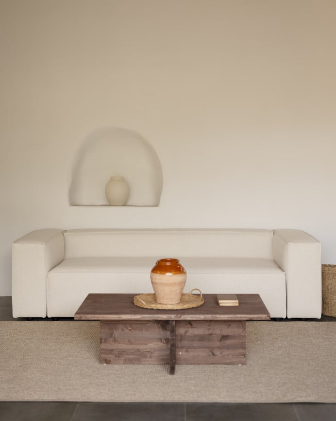 Deco Wood Sofá De 3/4 Plazas Color Blanco Roto De 210x110cm