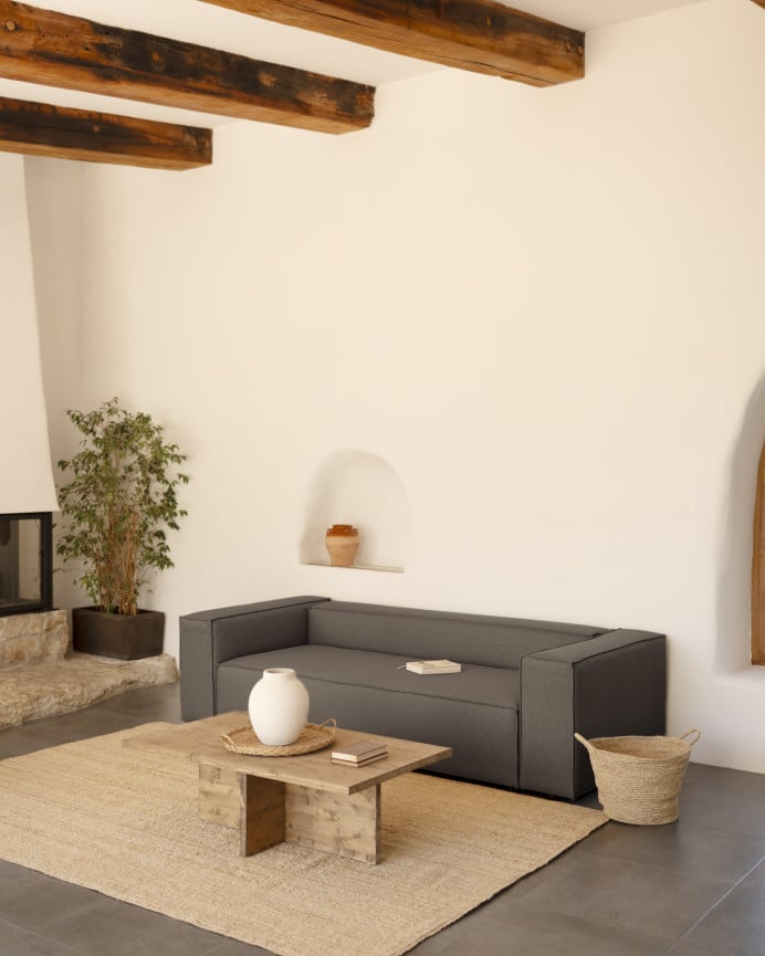 Deco Wood Sofá De 3/4 Plazas Color Gris Oscuro De 210x110cm