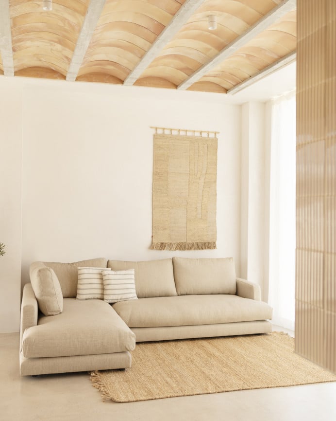 Deco Wood Sofá De 3/4 Plazas Con Chaise Longue Izquierdo Tono Beige De 275cm