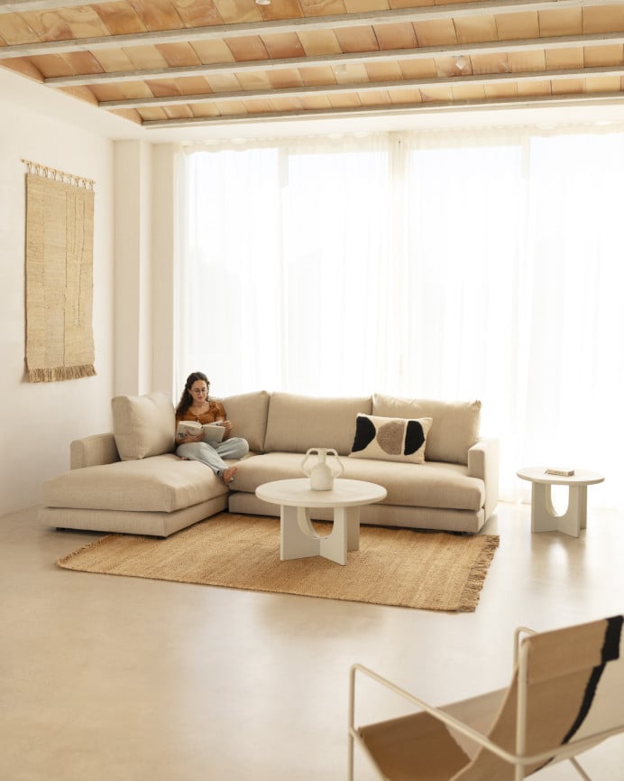 Deco Wood Sofá De 3/4 Plazas Con Chaise Longue Izquierdo Tono Beige De 275cm