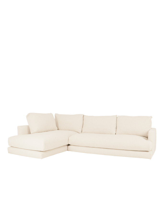 Deco wood Sofá de 3/4 plazas con chaise longue izquierdo tono blanco roto de 275cm
