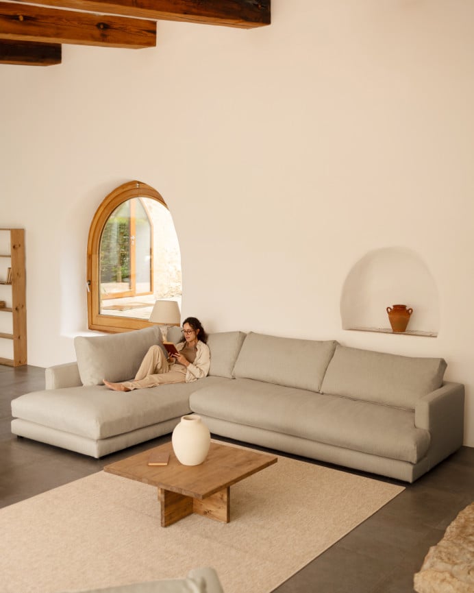 Deco Wood Sofá De 3/4 Plazas Con Chaise Longue Izquierdo Tono Gris Claro De 275cm