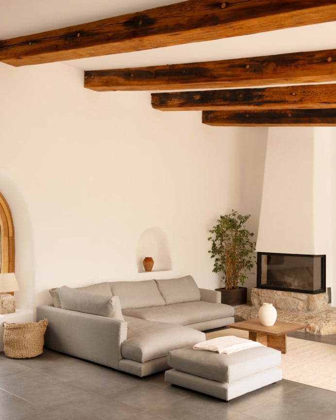 Deco Wood Sofá De 3/4 Plazas Con Chaise Longue Izquierdo Tono Gris Claro De 275cm