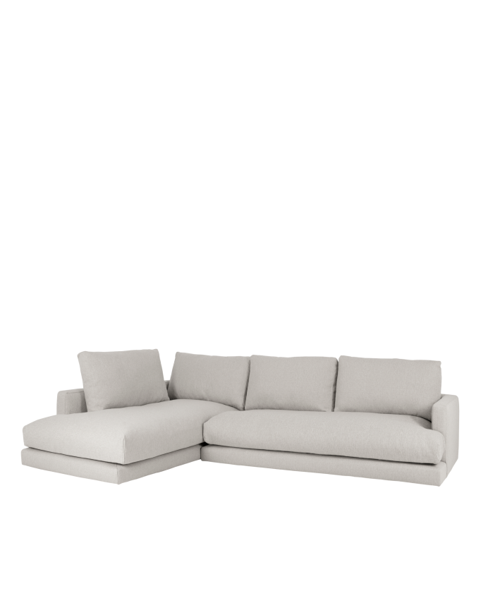 Deco wood Sofá de 3/4 plazas con chaise longue izquierdo tono gris claro de 275cm