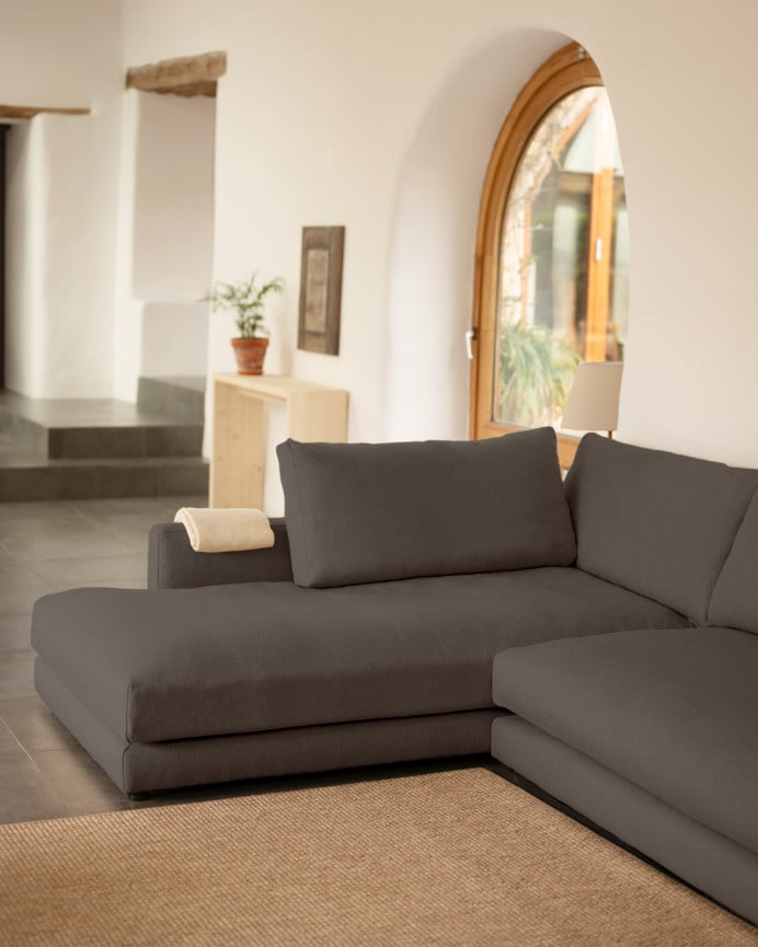 Deco Wood Sofá De 3/4 Plazas Con Chaise Longue Izquierdo Tono Gris Oscuro De 275cm
