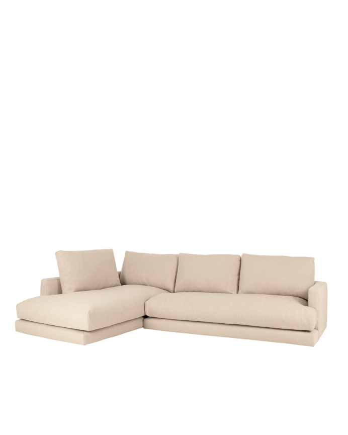 Deco wood Sofá de 3/4 plazas con chaise longue izquierdo tono beige de 275cm