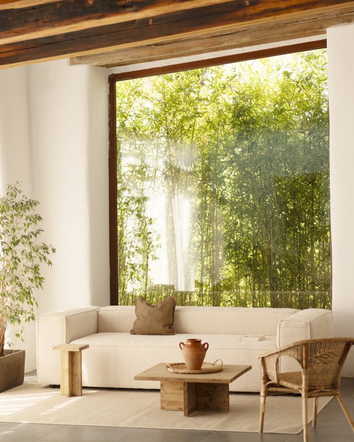 Deco Wood Sofá De 3/4 Plazas De Bouclé Color Beige De 210x110cm