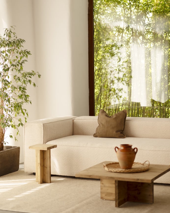 Deco Wood Sofá De 3/4 Plazas De Bouclé Color Beige De 210x110cm