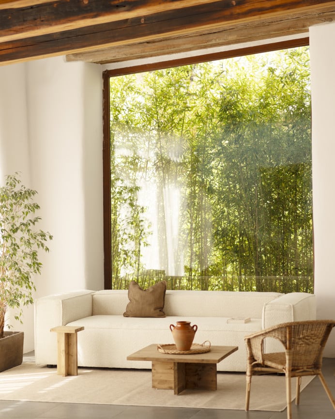 Deco Wood Sofá De 3/4 Plazas De Bouclé Color Blanco De 210x110cm