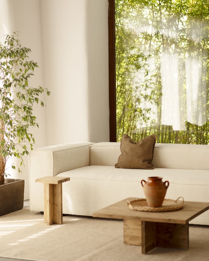 Deco Wood Sofá De 3/4 Plazas De Bouclé Color Blanco De 210x110cm