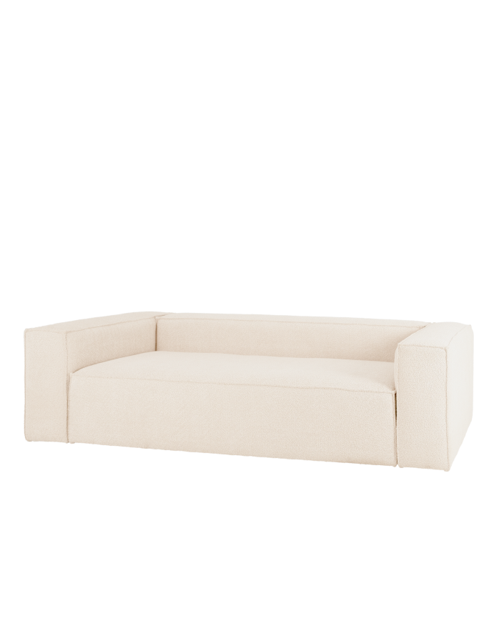 Deco wood Sofá de 3/4 plazas de bouclé color blanco de 210x110cm