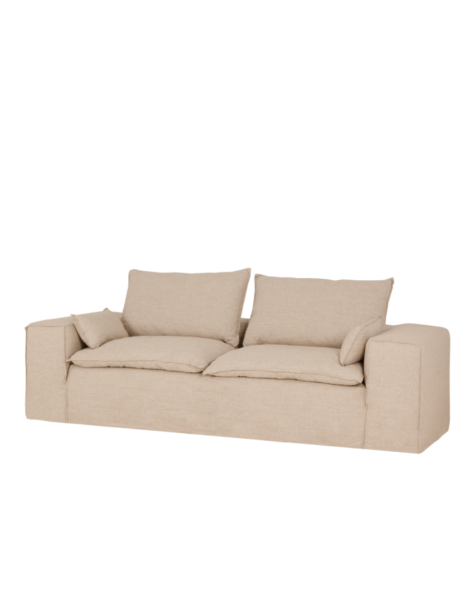 Deco wood Sofá de 3/4 plazas de lino desenfundable color beige 210x110cm