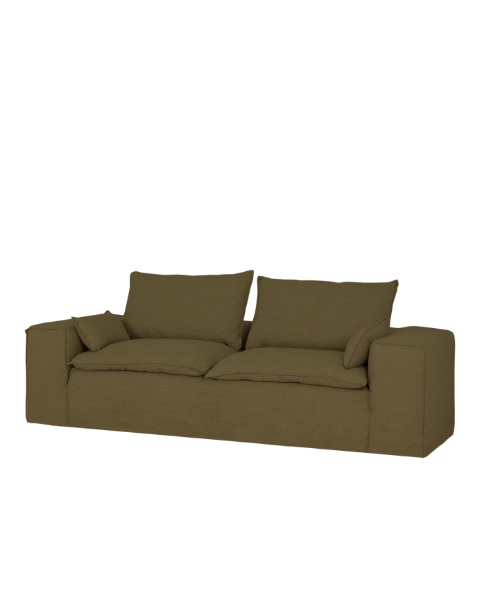 Deco wood Sofá de 3/4 plazas de lino desenfundable color verde 210x110cm
