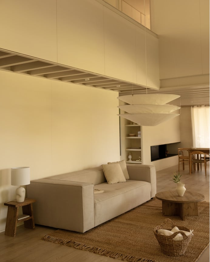 Deco Wood Sofá De 3/4 Plazas De Pana Color Beige 210x110cm