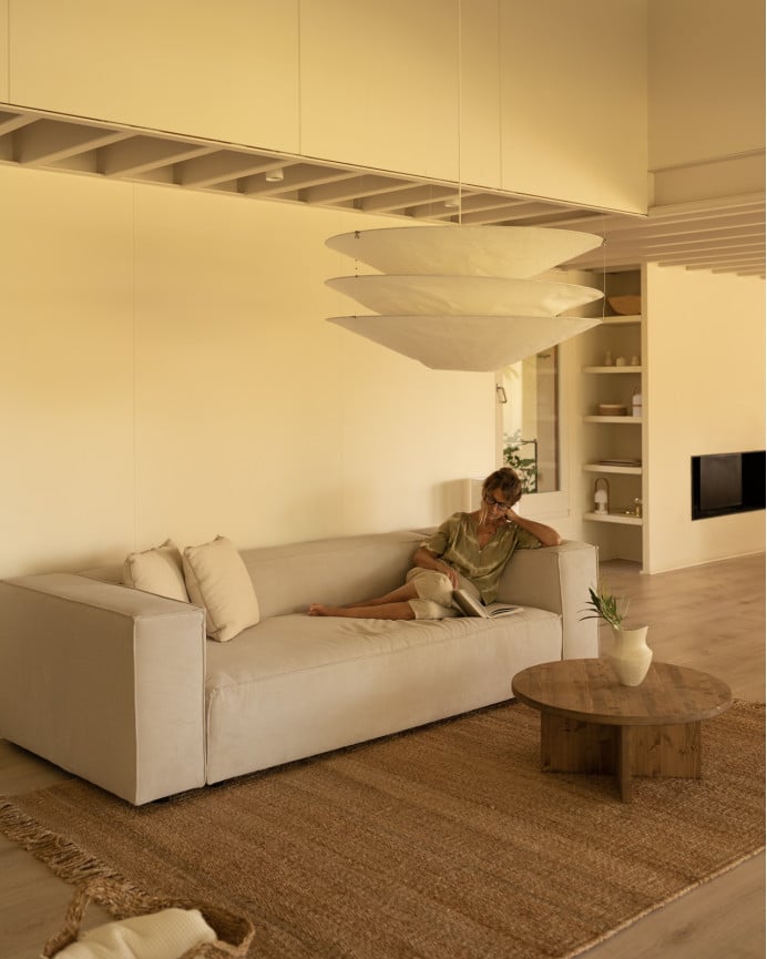 Deco Wood Sofá De 3/4 Plazas De Pana Color Beige 210x110cm