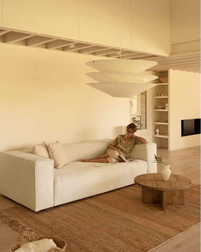 Deco Wood Sofá De 3/4 Plazas De Pana Color Blanco Roto 210x110cm