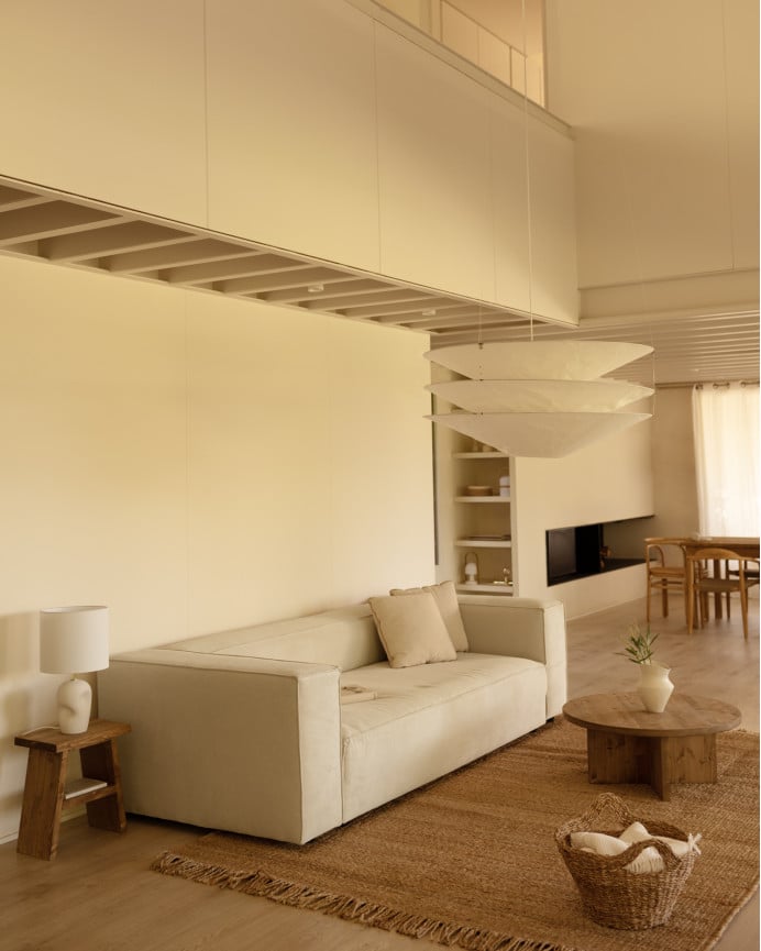 Deco Wood Sofá De 3/4 Plazas De Pana Color Blanco Roto 210x110cm