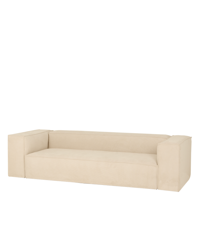 Deco wood Sofá de 3/4 plazas de pana color blanco roto 210x110cm