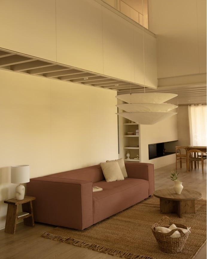 Deco Wood Sofá De 3/4 Plazas De Pana Color Coral 210x110cm