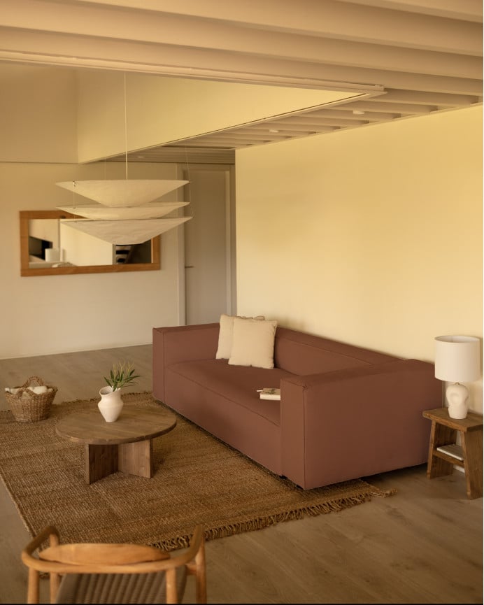 Deco Wood Sofá De 3/4 Plazas De Pana Color Coral 210x110cm