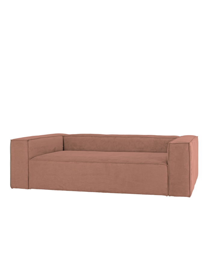 Deco wood Sofá de 3/4 plazas de pana color coral 210x110cm
