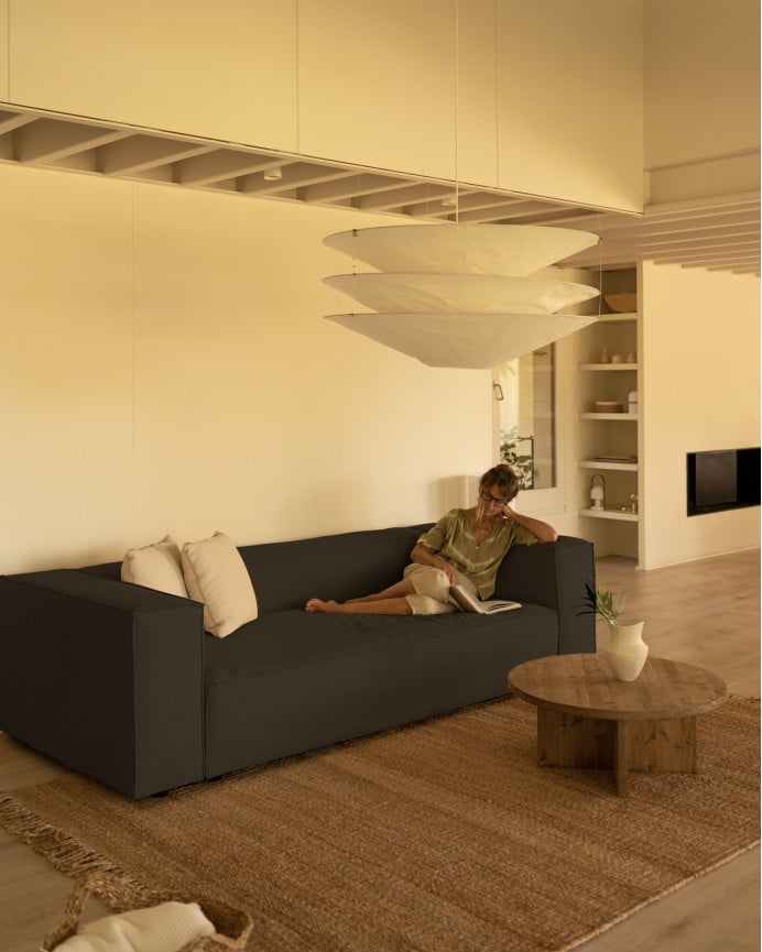 Deco Wood Sofá De 3/4 Plazas De Pana Color Gris Oscuro 210x110cm