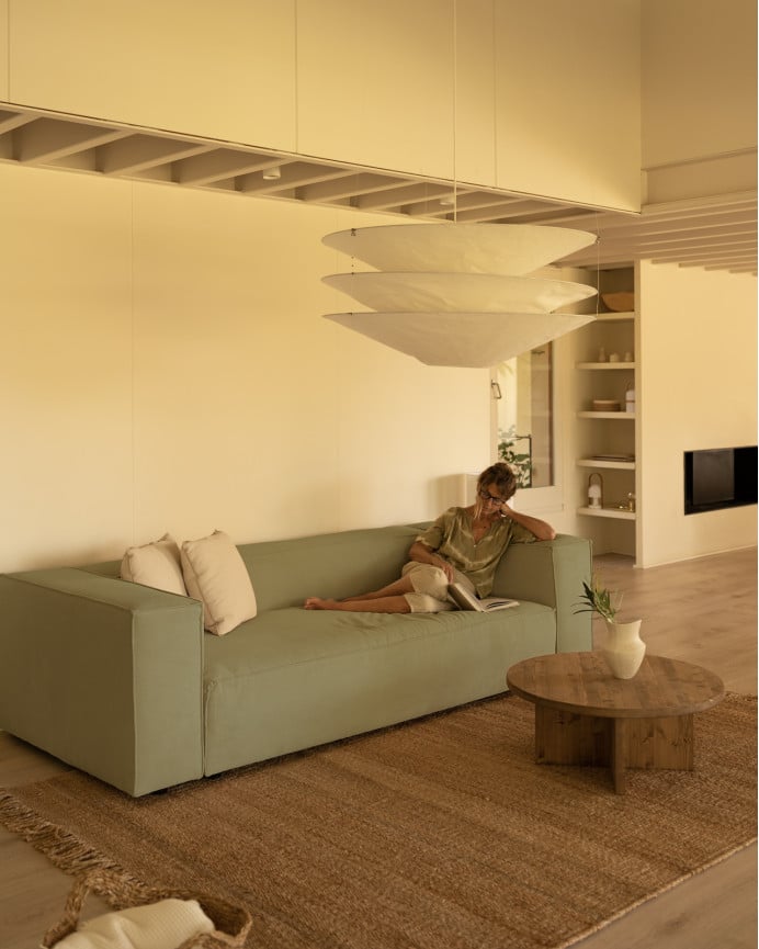 Deco Wood Sofá De 3/4 Plazas De Pana Color Lima 210x110cm