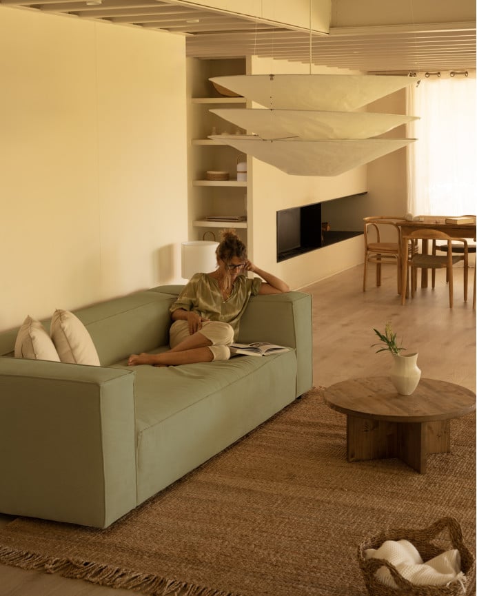 Deco Wood Sofá De 3/4 Plazas De Pana Color Lima 210x110cm