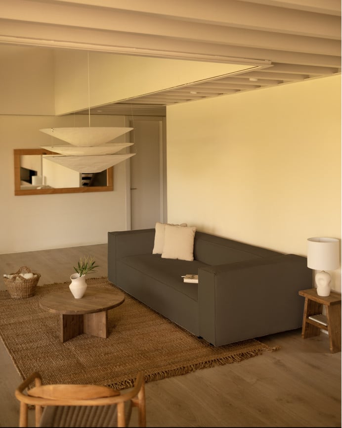 Deco Wood Sofá De 3/4 Plazas De Pana Color Marrón Topo 210x110cm