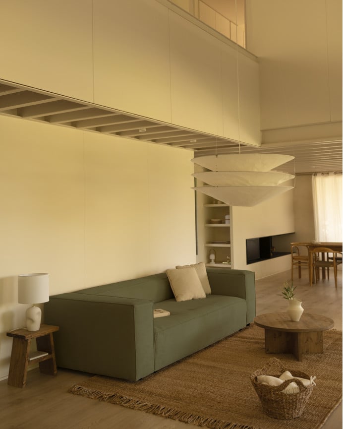 Deco Wood Sofá De 3/4 Plazas De Pana Color Verde 210x110cm