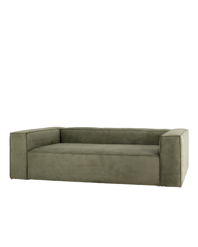 Deco wood Sofá de 3/4 plazas de pana color verde 210x110cm
