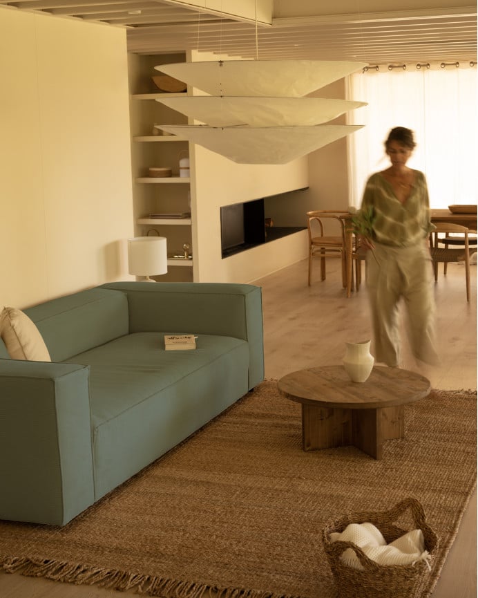 Deco Wood Sofá De 3/4 Plazas De Pana Color Verde Azulado 210x110cm