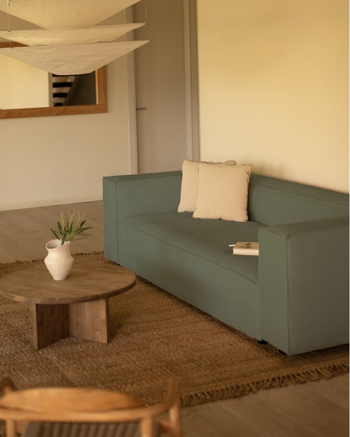 Deco Wood Sofá De 3/4 Plazas De Pana Color Verde Azulado 210x110cm