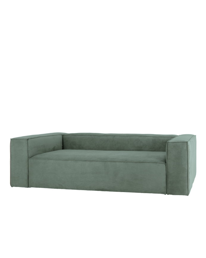 Deco wood Sofá de 3/4 plazas de pana color verde azulado 210x110cm