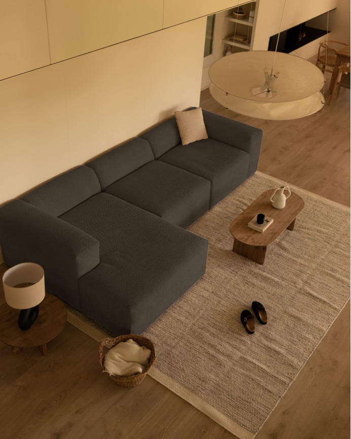 Deco Wood Sofá De 3 Módulos Con Chaise Longue Izquierdo De Bouclé Color Gris Oscuro 330x172cm