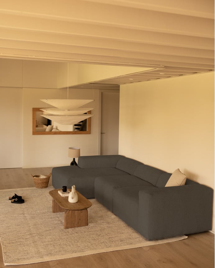 Deco Wood Sofá De 3 Módulos Con Chaise Longue Izquierdo De Bouclé Color Gris Oscuro 330x172cm