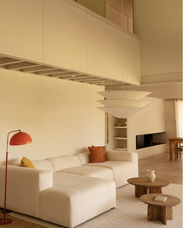 Deco Wood Sofá De 3 Módulos Con Chaise Longue Izquierdo De Bouclé Color Blanco 330x172cm