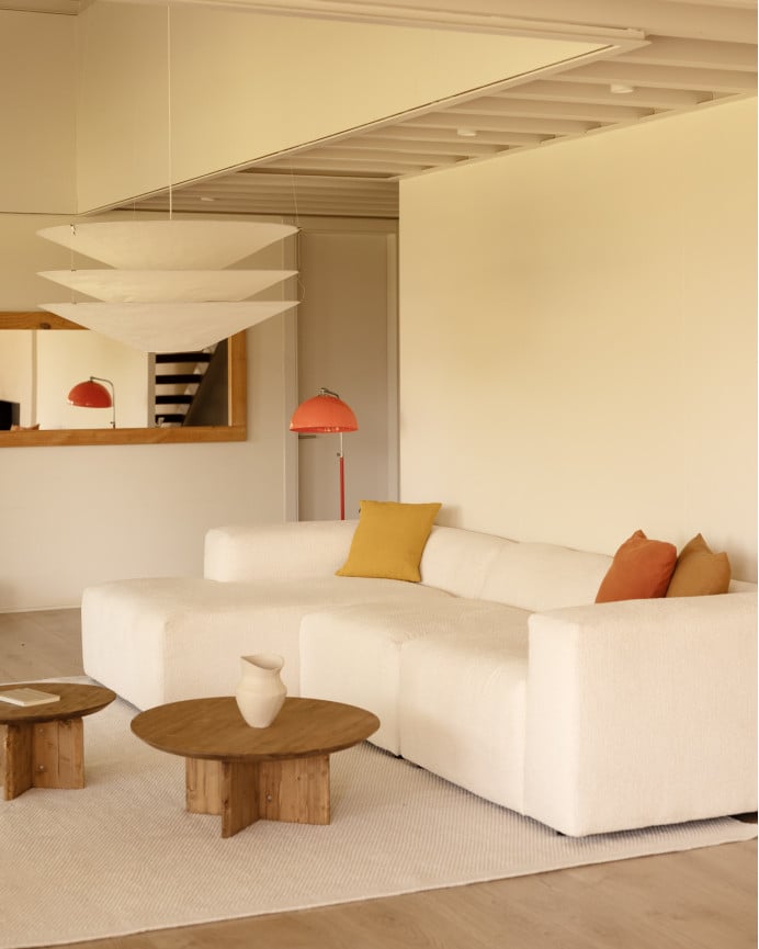 Deco Wood Sofá De 3 Módulos Con Chaise Longue Izquierdo De Bouclé Color Blanco 330x172cm