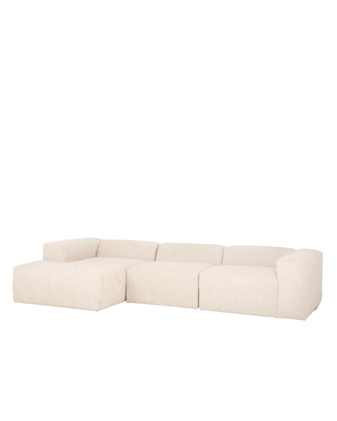 Deco wood Sofá de 3 módulos con chaise longue izquierdo de bouclé color blanco 330x172cm