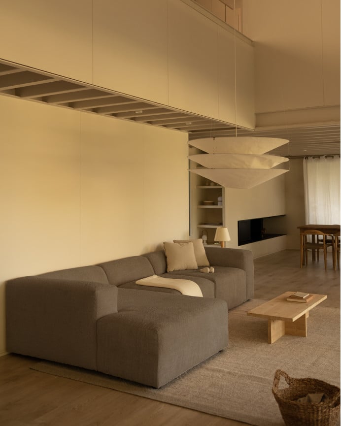 Deco Wood Sofá De 3 Módulos Con Chaise Longue Izquierdo De Bouclé Color Marrón 330x172cm