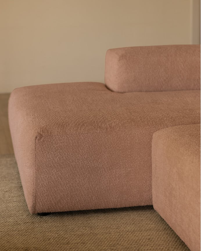 Deco Wood Sofá De 3 Módulos Con Chaise Longue Izquierdo De Bouclé Color Rosa 330x172cm