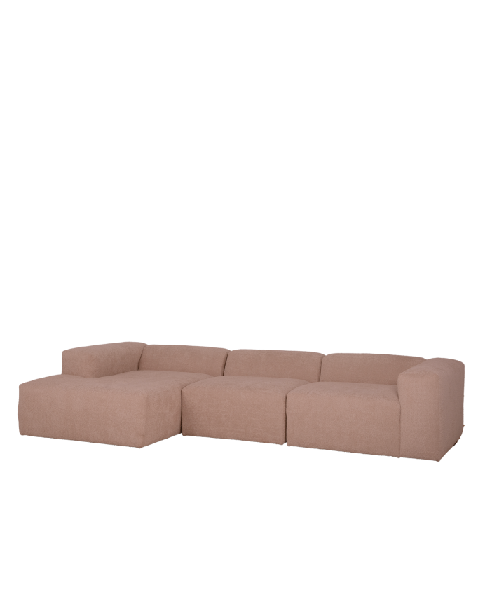 Deco wood Sofá de 3 módulos con chaise longue izquierdo de bouclé color rosa 330x172cm
