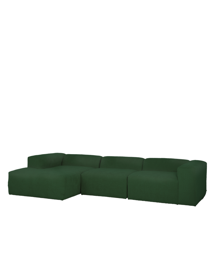 Deco wood Sofá de 3 módulos con chaise longue izquierdo de bouclé color verde 330x172cm
