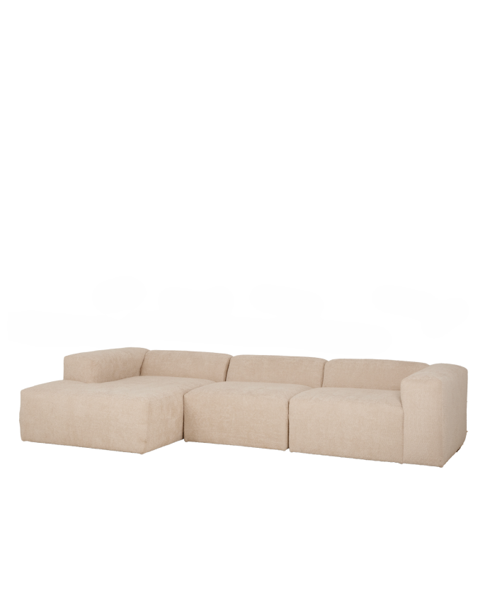 Deco wood Sofá de 3 módulos con chaise longue izquierdo de bouclé color beige 330x172cm